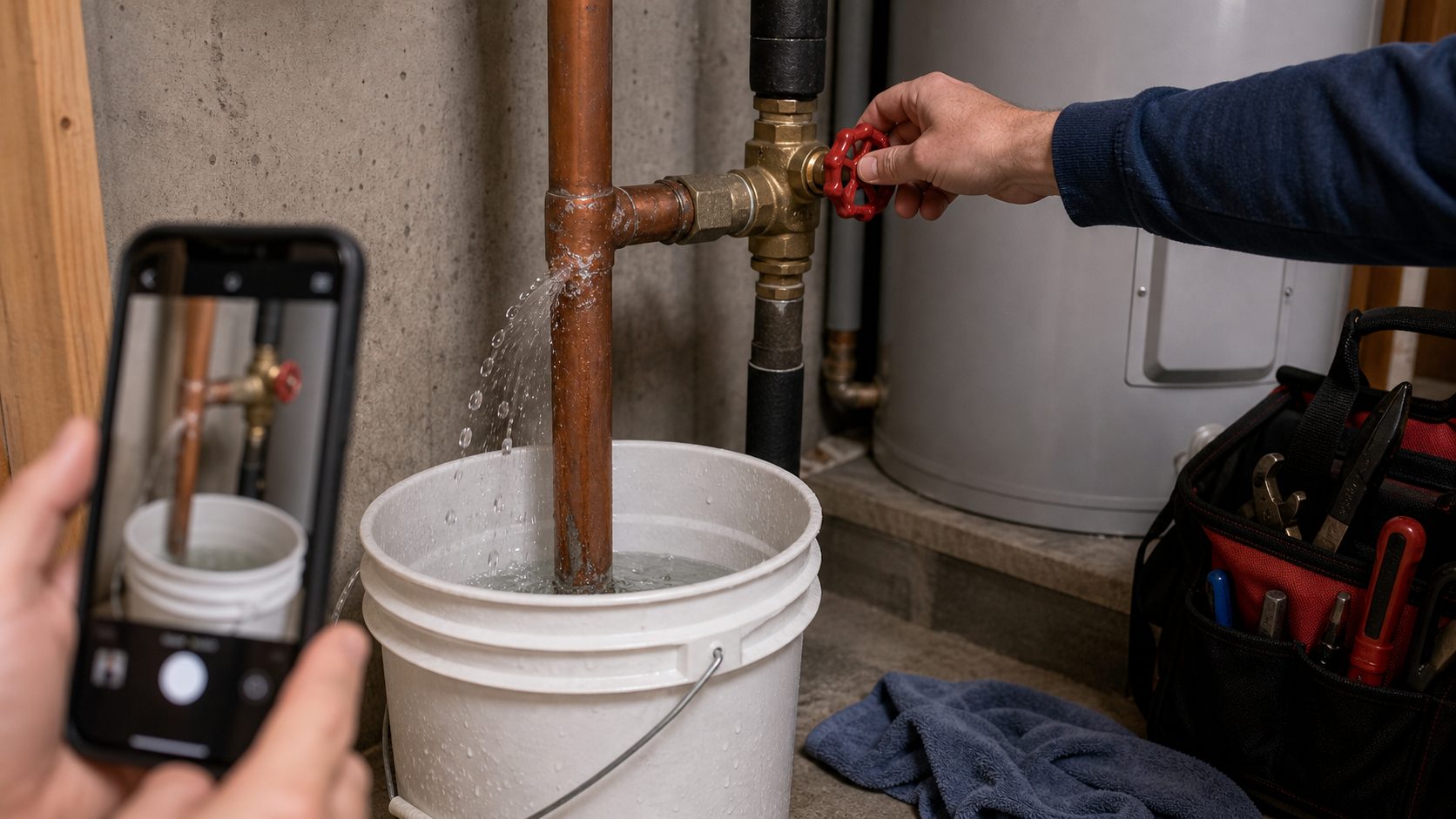Main water shutoff valve and contained pipe leak during an emergency response