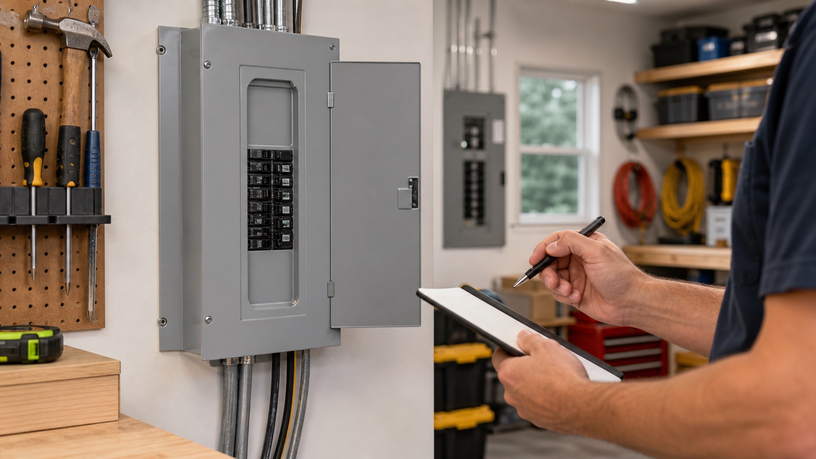 Garage subpanel installation planning with electrical tools