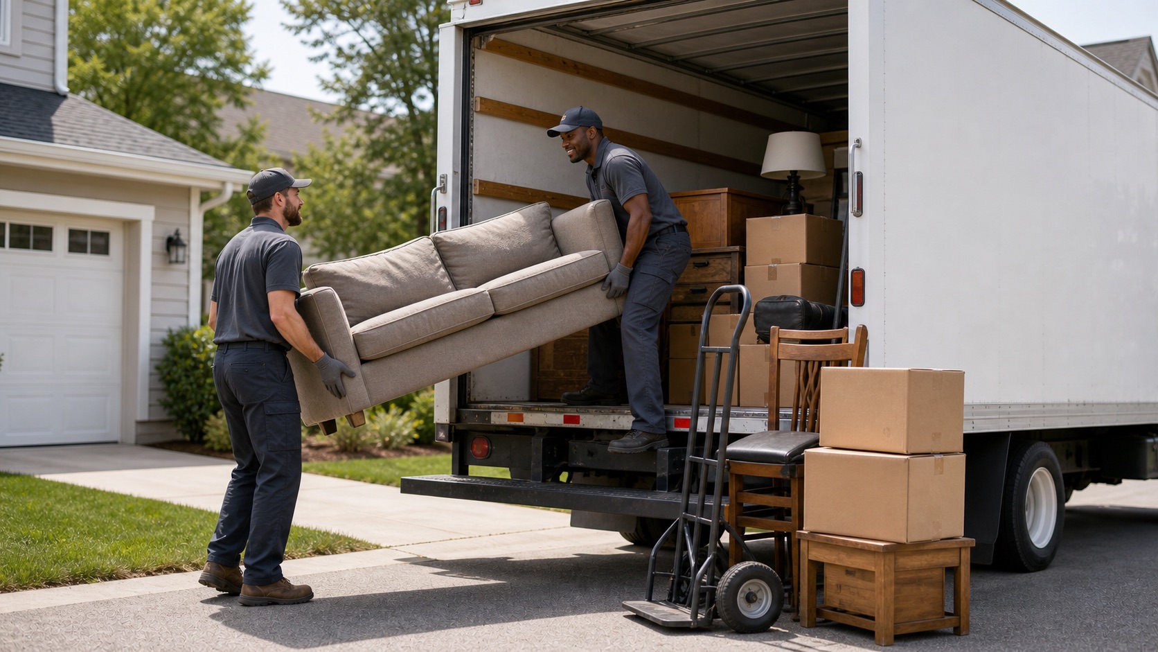 Junk removal workers loading furniture into a truck